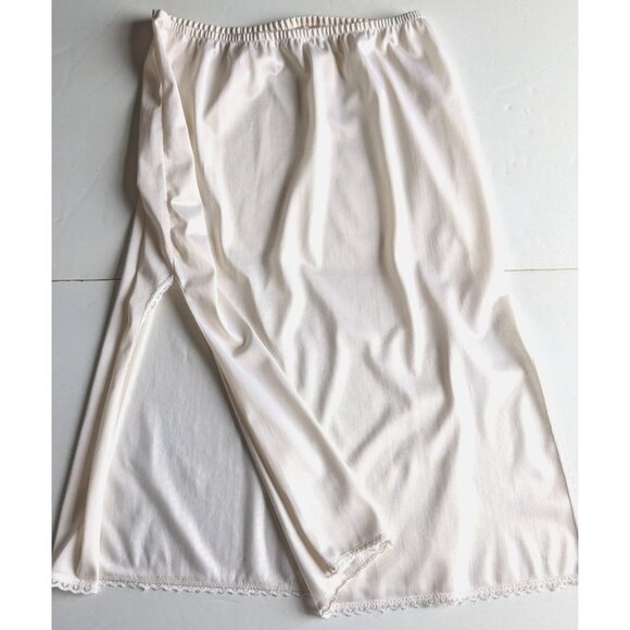 Vintage Queentex Underskirt Lingerie Ivory Knit Knee Length Side Slit Size M - Picture 7 of 11